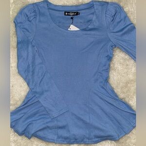 Allegra K "Long Sleeve Scoop Neck Casual Peplum Shirt" blue